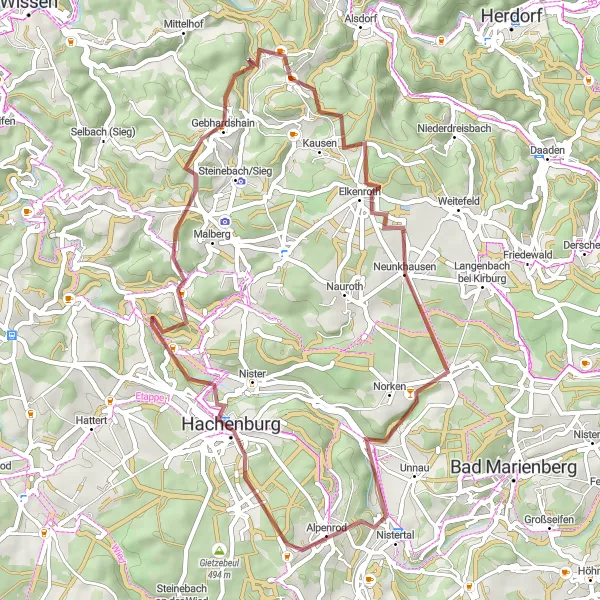 Map miniature of "Hidden Hills Gravel Ride" cycling inspiration in Koblenz, Germany. Generated by Tarmacs.app cycling route planner