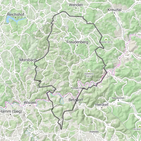 Map miniature of "A Road Cycling Journey Through History" cycling inspiration in Koblenz, Germany. Generated by Tarmacs.app cycling route planner