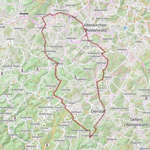 Karten-Miniaturansicht der Radinspiration "Entdeckungstour um Dernbach" in Koblenz, Germany. Erstellt vom Tarmacs.app-Routenplaner für Radtouren