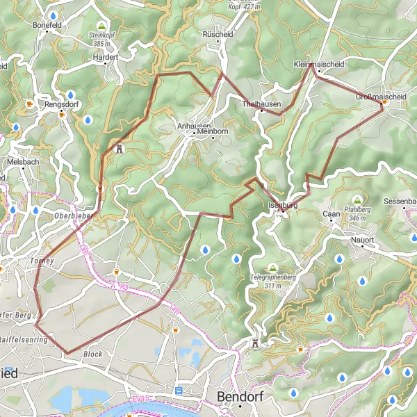 Map miniature of "Großmaischeid Mini Gravel Loop" cycling inspiration in Koblenz, Germany. Generated by Tarmacs.app cycling route planner