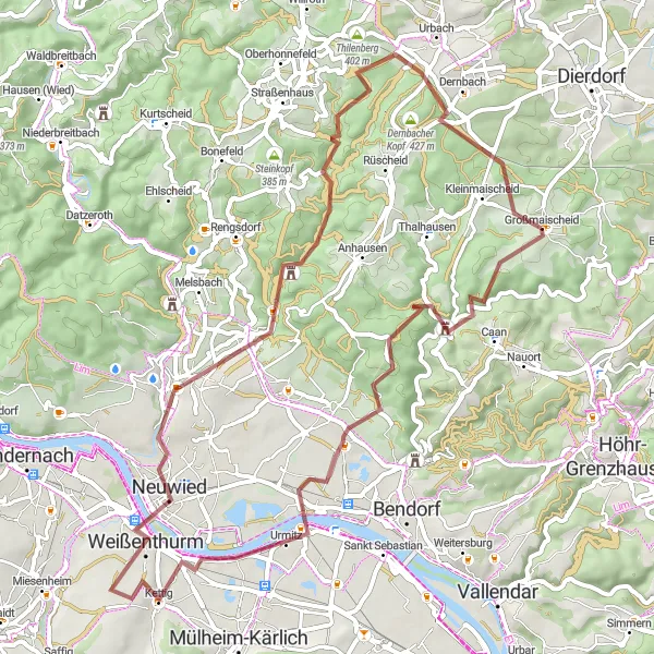 Karten-Miniaturansicht der Radinspiration "Gravelpfad nach Neuwied" in Koblenz, Germany. Erstellt vom Tarmacs.app-Routenplaner für Radtouren