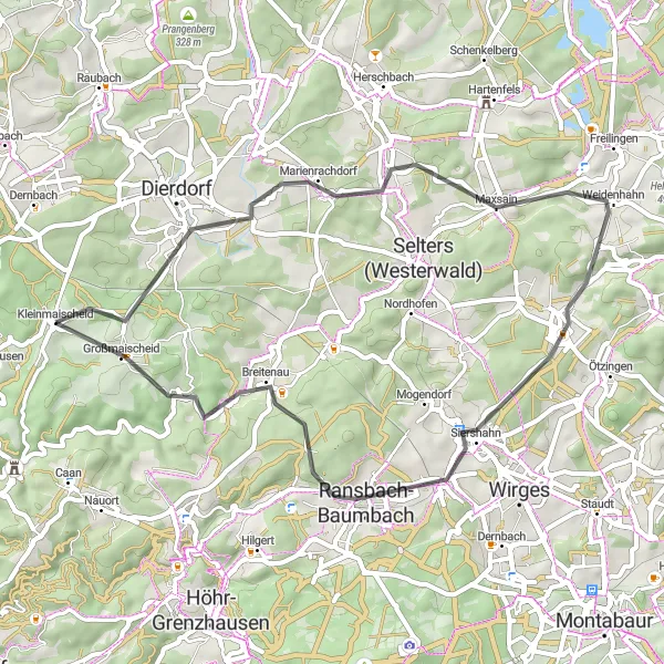 Karten-Miniaturansicht der Radinspiration "Kurze Straßentour nach Kleinmaischeid" in Koblenz, Germany. Erstellt vom Tarmacs.app-Routenplaner für Radtouren