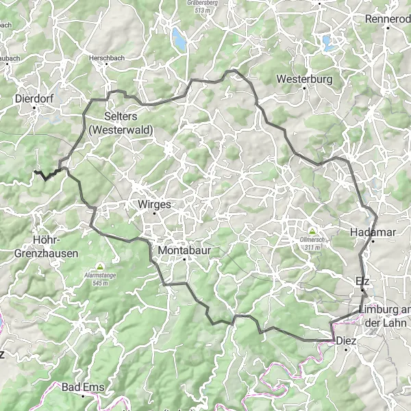 Map miniature of "Round-Trip Road Scenic Tour" cycling inspiration in Koblenz, Germany. Generated by Tarmacs.app cycling route planner