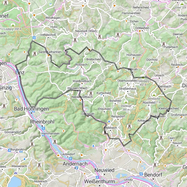 Map miniature of "Wonders of Großmaischeid Road Tour" cycling inspiration in Koblenz, Germany. Generated by Tarmacs.app cycling route planner