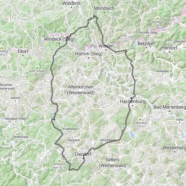 Karten-Miniaturansicht der Radinspiration "Radtour durch das Grenzbachtal" in Koblenz, Germany. Erstellt vom Tarmacs.app-Routenplaner für Radtouren