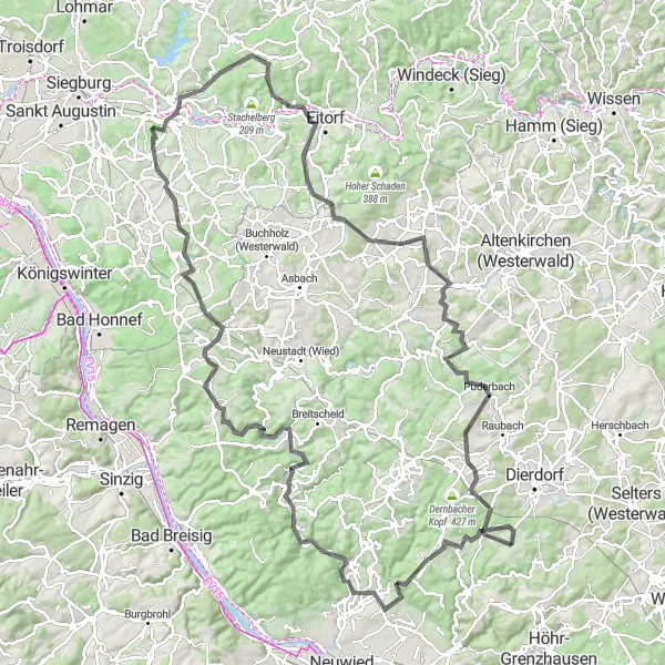 Map miniature of "Castle Loop" cycling inspiration in Koblenz, Germany. Generated by Tarmacs.app cycling route planner