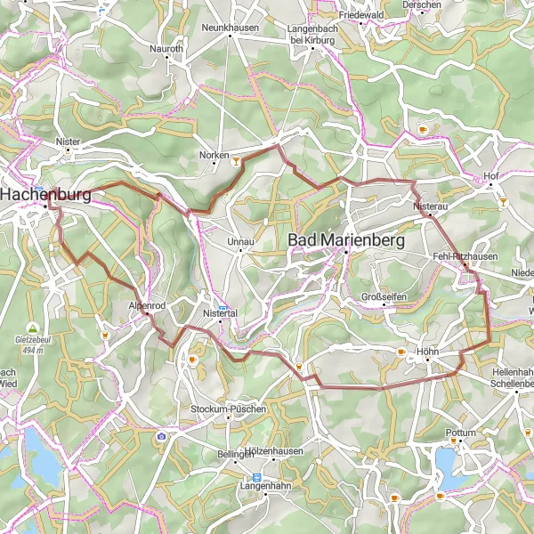 Karten-Miniaturansicht der Radinspiration "Hachenburg - Malerische Schotterroute" in Koblenz, Germany. Erstellt vom Tarmacs.app-Routenplaner für Radtouren