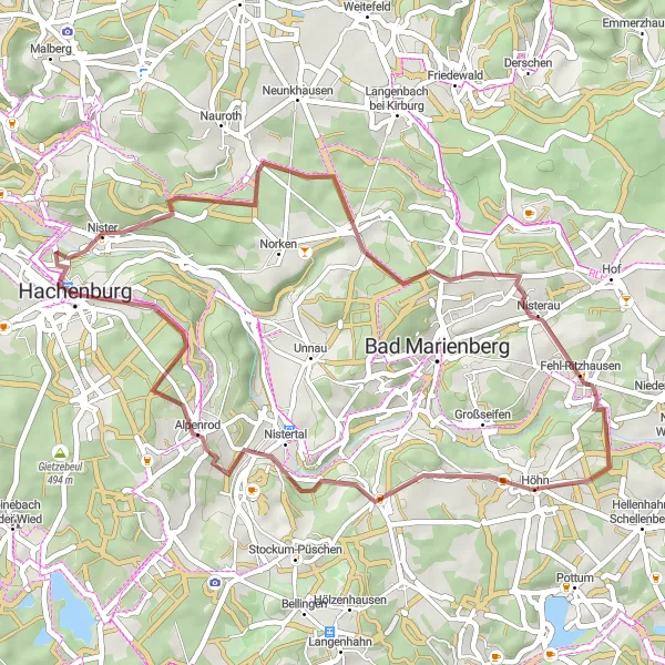 Map miniature of "The Gravel Discovery" cycling inspiration in Koblenz, Germany. Generated by Tarmacs.app cycling route planner