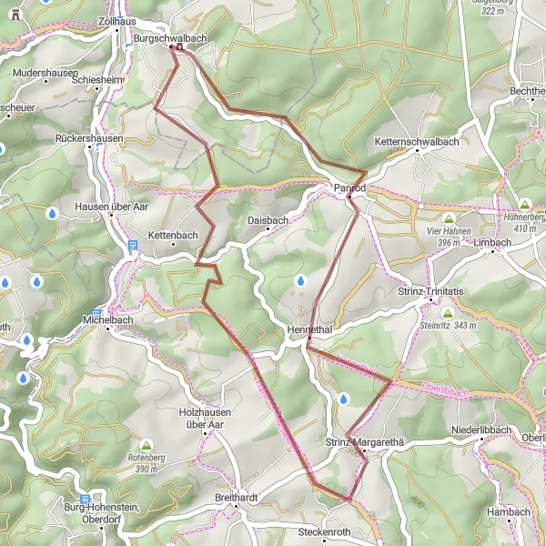 Karten-Miniaturansicht der Radinspiration "Abenteuerliche Gravel-Tour durch den Taunus" in Koblenz, Germany. Erstellt vom Tarmacs.app-Routenplaner für Radtouren