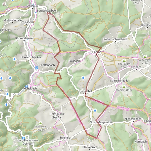 Map miniature of "Gravel Adventure: Through Forests and Castles" cycling inspiration in Koblenz, Germany. Generated by Tarmacs.app cycling route planner