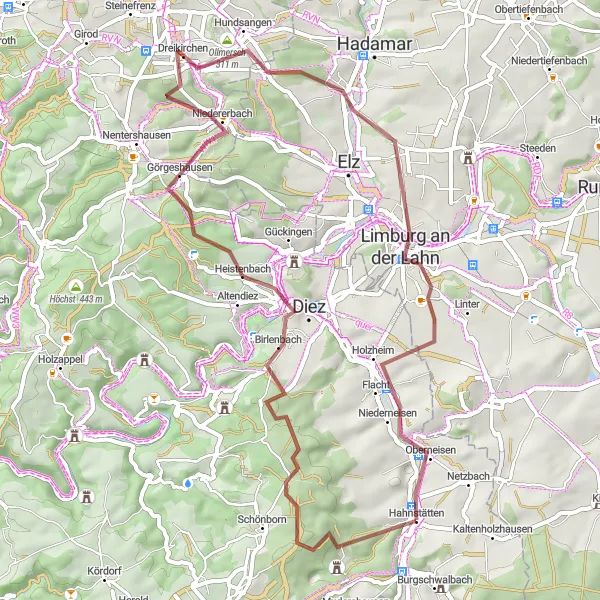 Karten-Miniaturansicht der Radinspiration "Gravel-Tour durch das Lahn-Dill-Bergland" in Koblenz, Germany. Erstellt vom Tarmacs.app-Routenplaner für Radtouren