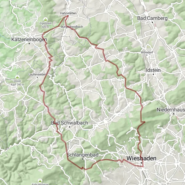 Karten-Miniaturansicht der Radinspiration "Die Naturtour durch den Taunus und den Westerwald" in Koblenz, Germany. Erstellt vom Tarmacs.app-Routenplaner für Radtouren