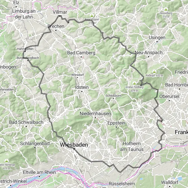 Map miniature of "Taunus Challenge" cycling inspiration in Koblenz, Germany. Generated by Tarmacs.app cycling route planner