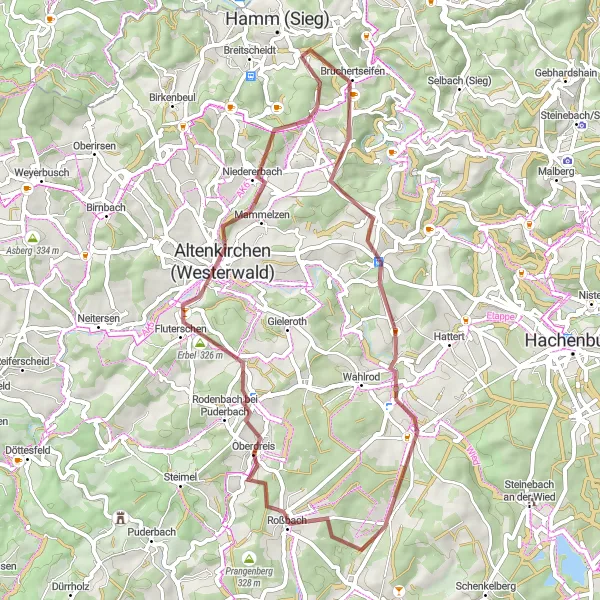 Map miniature of "The Gravel Loop: Exploring the Charm of Winkelbach and Racksen" cycling inspiration in Koblenz, Germany. Generated by Tarmacs.app cycling route planner