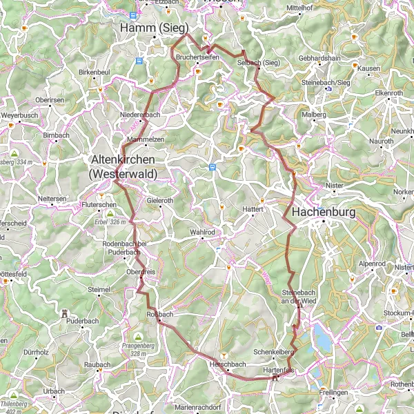 Map miniature of "Untamed Gravel Expedition from Hamm" cycling inspiration in Koblenz, Germany. Generated by Tarmacs.app cycling route planner