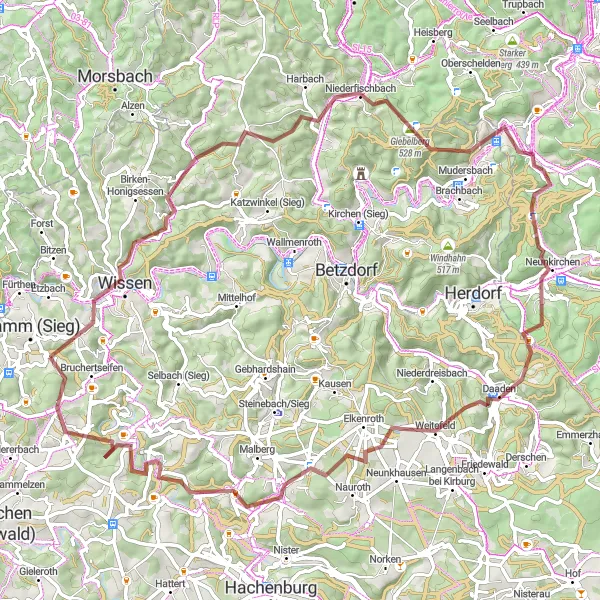 Map miniature of "Discover the Hidden Treasures: Hamm (Sieg) to Idelberg" cycling inspiration in Koblenz, Germany. Generated by Tarmacs.app cycling route planner