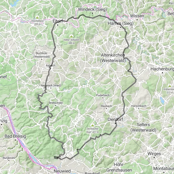 Karten-Miniaturansicht der Radinspiration "Rund um Hamm (Sieg) Radtour" in Koblenz, Germany. Erstellt vom Tarmacs.app-Routenplaner für Radtouren