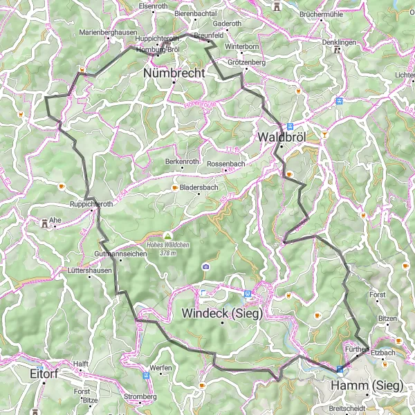 Karten-Miniaturansicht der Radinspiration "Kurvenreiche Tour von Hamm (Sieg) nach Opperzau" in Koblenz, Germany. Erstellt vom Tarmacs.app-Routenplaner für Radtouren