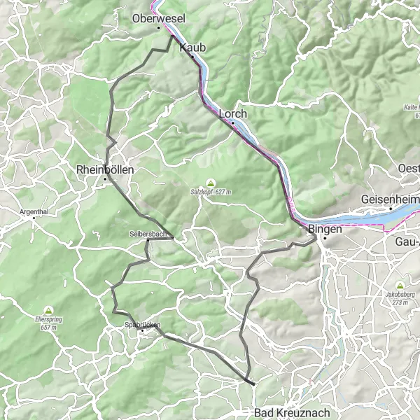 Map miniature of "Road Cycling Adventure to Dalberg Castle and Beyond" cycling inspiration in Koblenz, Germany. Generated by Tarmacs.app cycling route planner