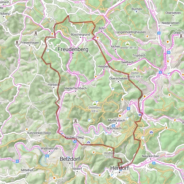 Map miniature of "Druidenstein Tour" cycling inspiration in Koblenz, Germany. Generated by Tarmacs.app cycling route planner