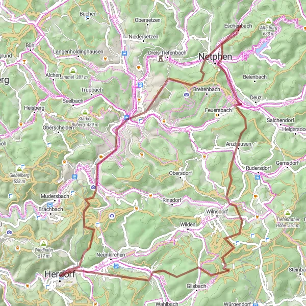 Map miniature of "Eiserfeld Loop" cycling inspiration in Koblenz, Germany. Generated by Tarmacs.app cycling route planner