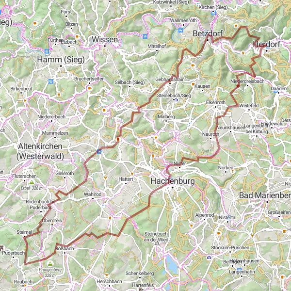 Karten-Miniaturansicht der Radinspiration "Gravelabenteuer Westerwald" in Koblenz, Germany. Erstellt vom Tarmacs.app-Routenplaner für Radtouren