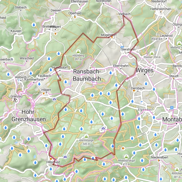 Map miniature of "The Hillscheid Gravel Adventure" cycling inspiration in Koblenz, Germany. Generated by Tarmacs.app cycling route planner