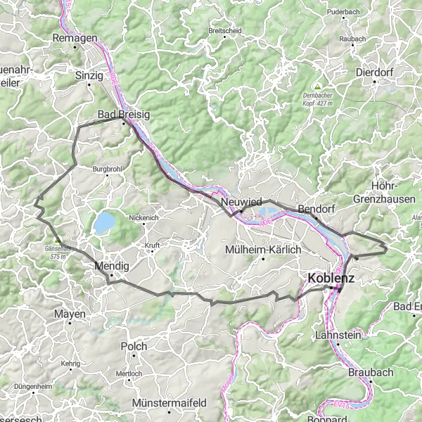 Map miniature of "Road Journey to Historic Koblenz" cycling inspiration in Koblenz, Germany. Generated by Tarmacs.app cycling route planner