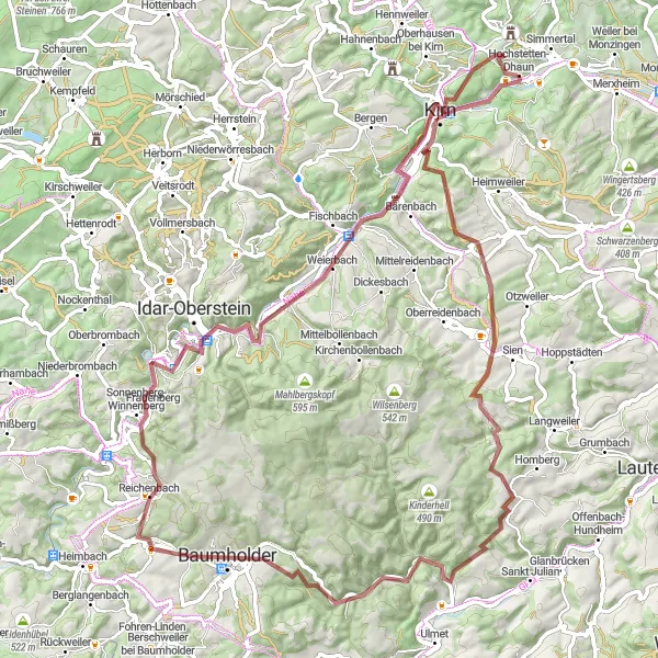 Karten-Miniaturansicht der Radinspiration "Traumschleife Hochstetten-Dhaun" in Koblenz, Germany. Erstellt vom Tarmacs.app-Routenplaner für Radtouren