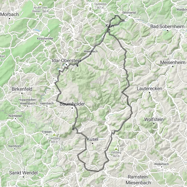 Karten-Miniaturansicht der Radinspiration "Ultimative Radtour um Hochstetten-Dhaun" in Koblenz, Germany. Erstellt vom Tarmacs.app-Routenplaner für Radtouren