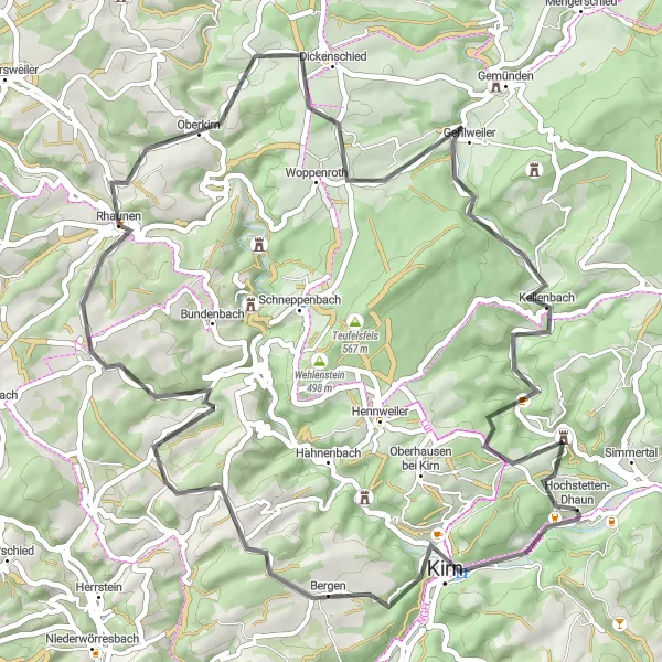 Karten-Miniaturansicht der Radinspiration "Abenteuerliche Radtour um Hochstetten-Dhaun" in Koblenz, Germany. Erstellt vom Tarmacs.app-Routenplaner für Radtouren