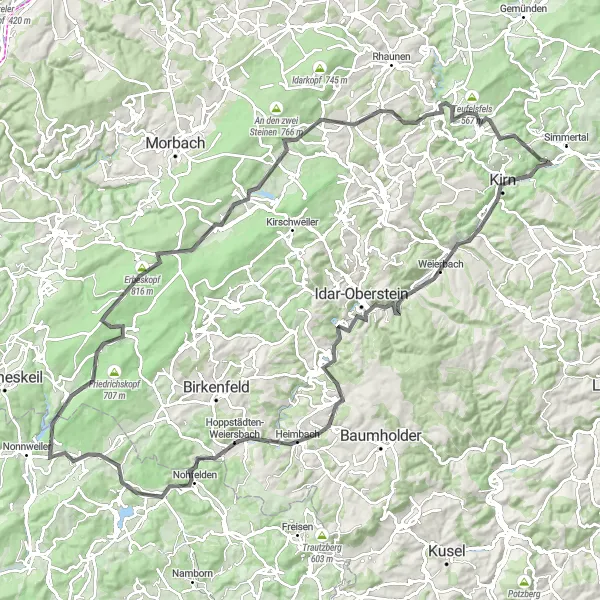 Karten-Miniaturansicht der Radinspiration "Straßenrunde über 124 km mit 1810 m Aufstieg" in Koblenz, Germany. Erstellt vom Tarmacs.app-Routenplaner für Radtouren