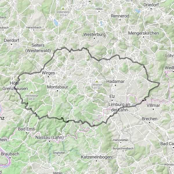 Map miniature of "Höhr-Grenzhausen to Ewighausen: Through the Heart of Countless Villages" cycling inspiration in Koblenz, Germany. Generated by Tarmacs.app cycling route planner