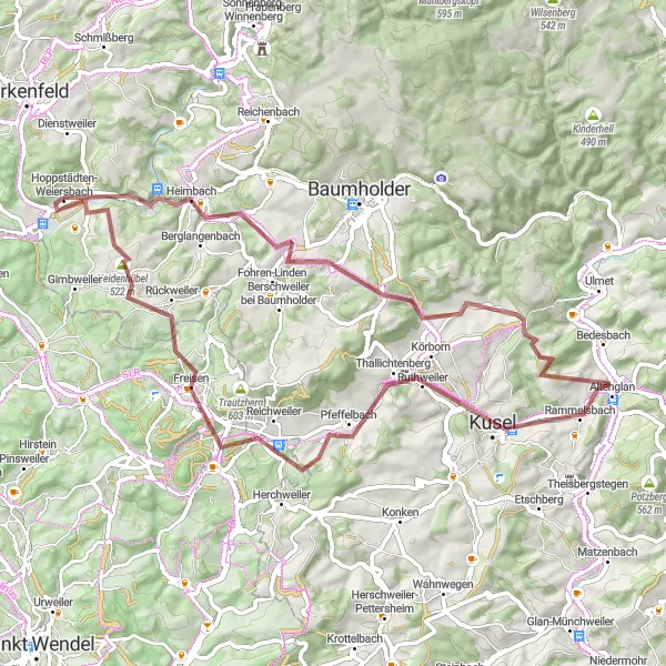 Map miniature of "Gravel Adventure through Nahe Valley" cycling inspiration in Koblenz, Germany. Generated by Tarmacs.app cycling route planner