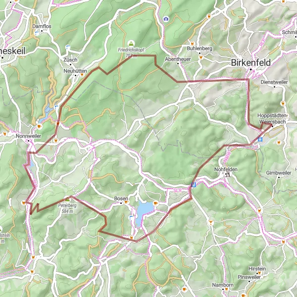 Map miniature of "Hoppstädten-Weiersbach Scenic Gravel Trail" cycling inspiration in Koblenz, Germany. Generated by Tarmacs.app cycling route planner