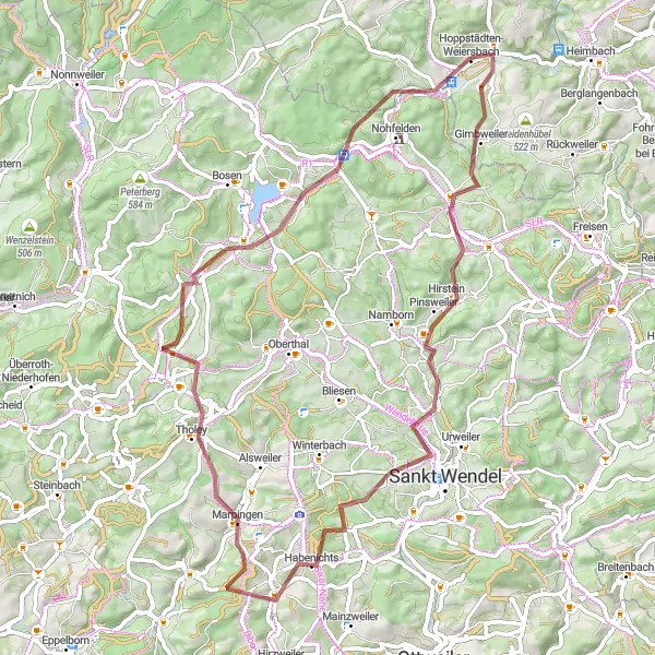 Map miniature of "Mauschbach Adventure Ride" cycling inspiration in Koblenz, Germany. Generated by Tarmacs.app cycling route planner