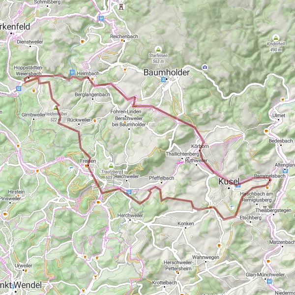 Karten-Miniaturansicht der Radinspiration "Abenteuerliche Grauvelrunde im Nahetal" in Koblenz, Germany. Erstellt vom Tarmacs.app-Routenplaner für Radtouren