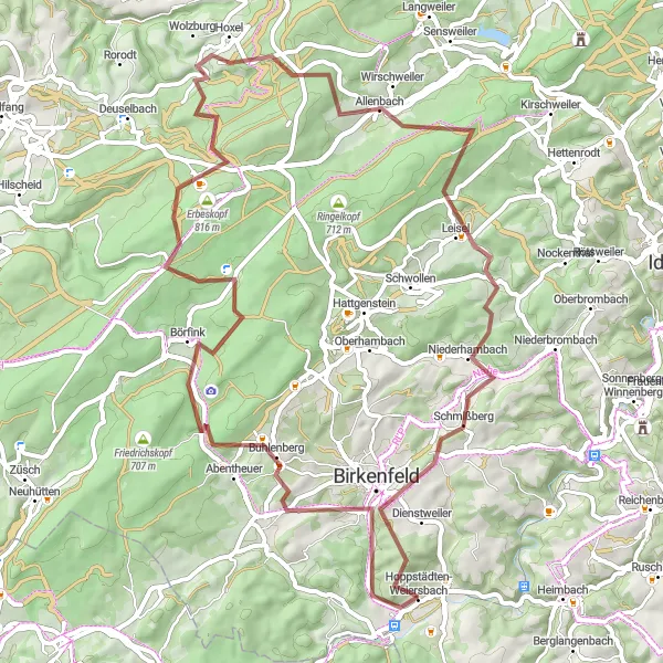 Map miniature of "Off the Beaten Path Gravel Adventure" cycling inspiration in Koblenz, Germany. Generated by Tarmacs.app cycling route planner