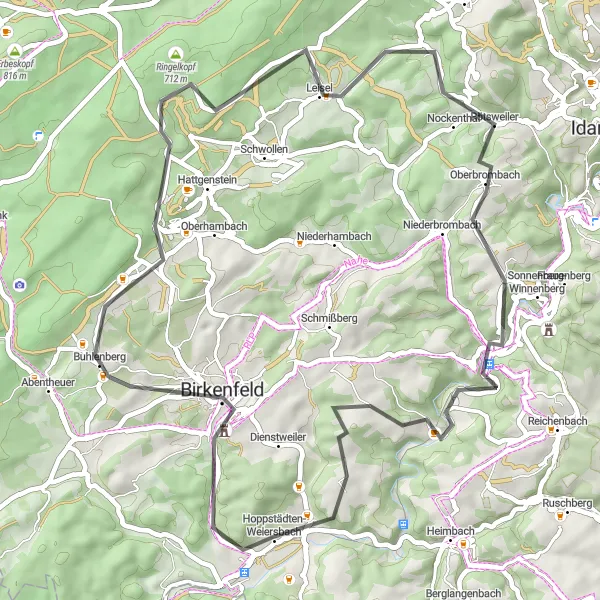 Map miniature of "Scenic Road Loop" cycling inspiration in Koblenz, Germany. Generated by Tarmacs.app cycling route planner