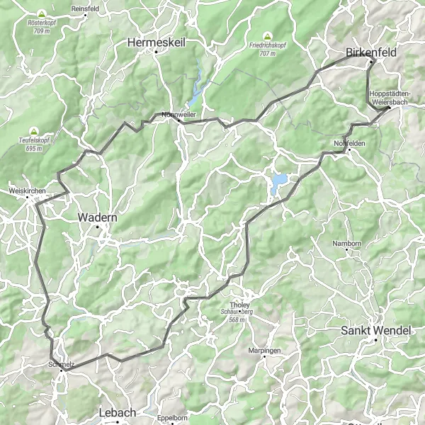 Karten-Miniaturansicht der Radinspiration "Epic Road Tour durch die Hügel und Wälder" in Koblenz, Germany. Erstellt vom Tarmacs.app-Routenplaner für Radtouren