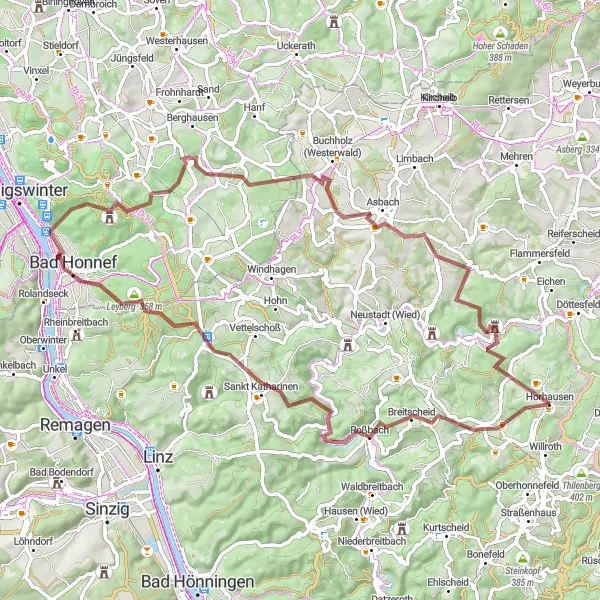 Karten-Miniaturansicht der Radinspiration "Rund um Roßbach und Drachenfels" in Koblenz, Germany. Erstellt vom Tarmacs.app-Routenplaner für Radtouren