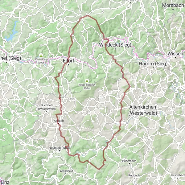 Map miniature of "The Gravel Adventure" cycling inspiration in Koblenz, Germany. Generated by Tarmacs.app cycling route planner