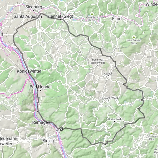 Karten-Miniaturansicht der Radinspiration "Naturwunder am Rhein" in Koblenz, Germany. Erstellt vom Tarmacs.app-Routenplaner für Radtouren