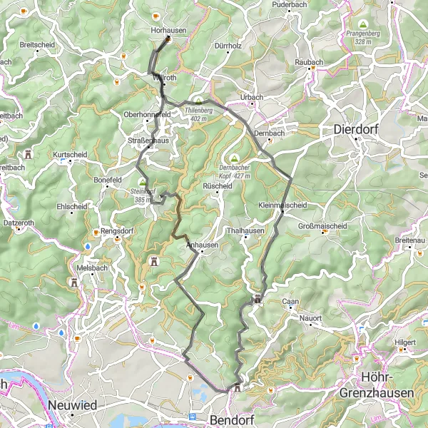 Karten-Miniaturansicht der Radinspiration "Kurze Radtour in die Umgebung von Horhausen" in Koblenz, Germany. Erstellt vom Tarmacs.app-Routenplaner für Radtouren