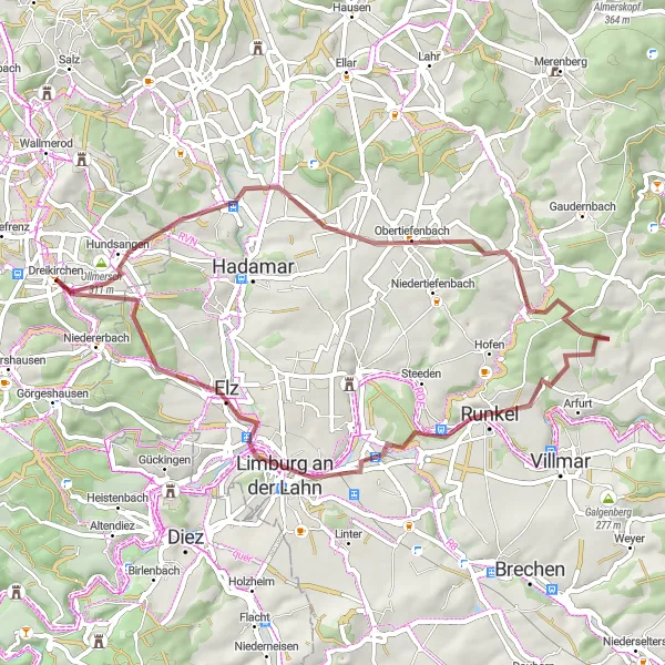 Karten-Miniaturansicht der Radinspiration "Gravel-Abenteuer von Hundsangen nach Obererbach" in Koblenz, Germany. Erstellt vom Tarmacs.app-Routenplaner für Radtouren
