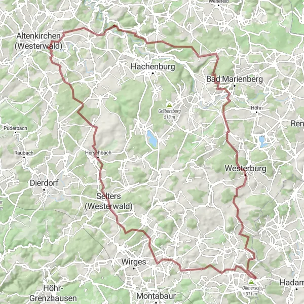 Karten-Miniaturansicht der Radinspiration "Herausfordernde Gravel-Expedition um Hundsangen" in Koblenz, Germany. Erstellt vom Tarmacs.app-Routenplaner für Radtouren