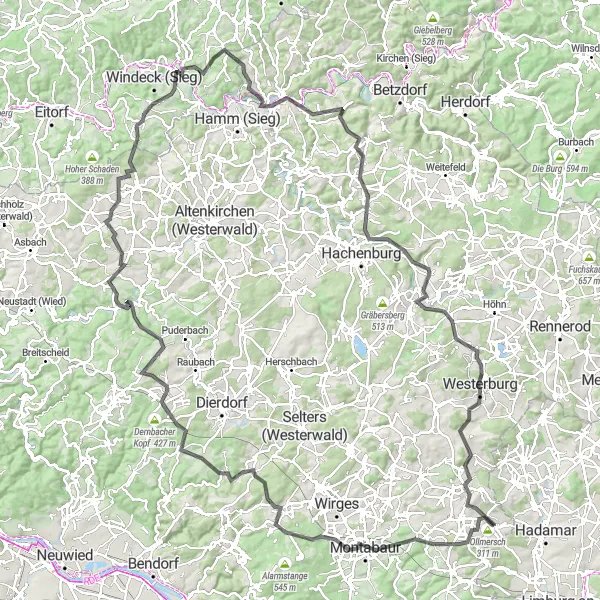 Karten-Miniaturansicht der Radinspiration "Erobern Sie die Hügel rund um Ollmersch" in Koblenz, Germany. Erstellt vom Tarmacs.app-Routenplaner für Radtouren