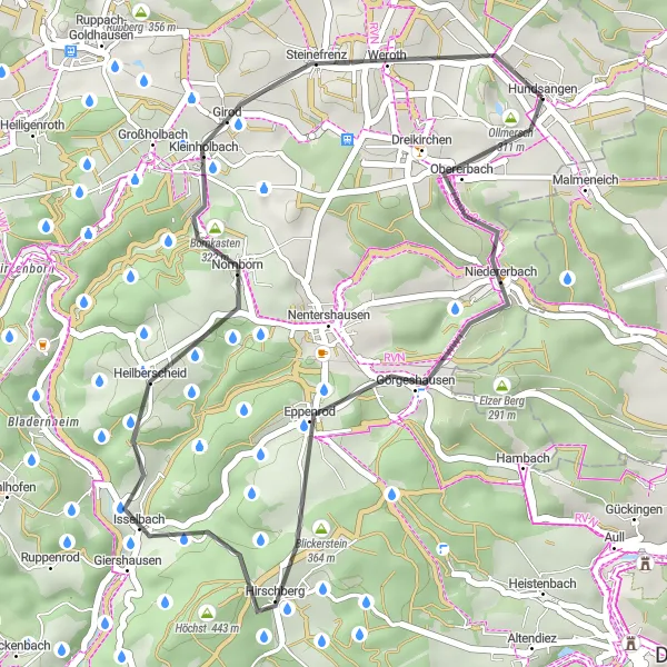 Karten-Miniaturansicht der Radinspiration "Rundfahrt durch Ollmersch und Umgebung" in Koblenz, Germany. Erstellt vom Tarmacs.app-Routenplaner für Radtouren