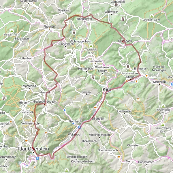 Karten-Miniaturansicht der Radinspiration "Gravel-Erkundungstour rund um Idar-Oberstein" in Koblenz, Germany. Erstellt vom Tarmacs.app-Routenplaner für Radtouren