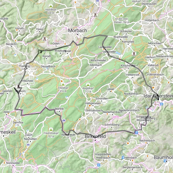 Karten-Miniaturansicht der Radinspiration "Road Challenge rund um Idar-Oberstein" in Koblenz, Germany. Erstellt vom Tarmacs.app-Routenplaner für Radtouren